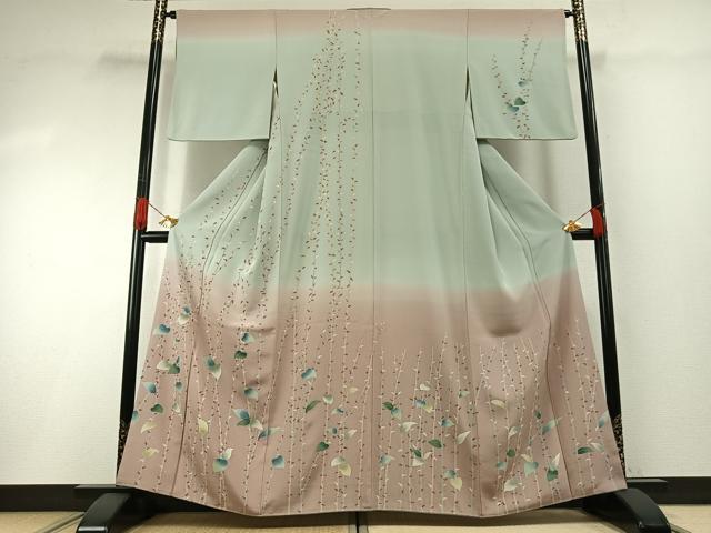 平和屋着物●訪問着 友禅 作家物 枝葉文 暈し染め 正絹 逸品 AABG4707fy