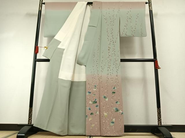 平和屋着物●訪問着 友禅 作家物 枝葉文 暈し染め 正絹 逸品 AABG4707fy