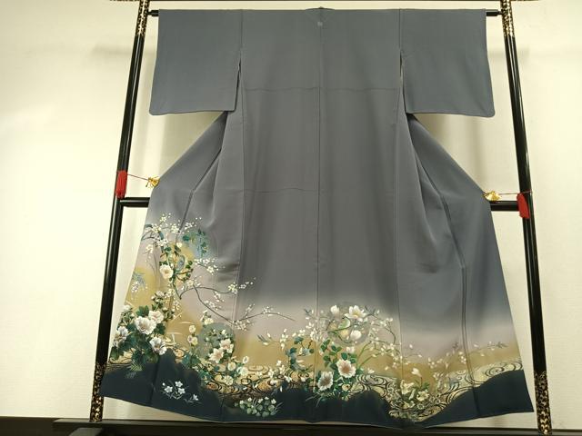 平和屋着物●訪問着 手描き 雪輪花鳥文 暈し染め 金銀彩 正絹 逸品 AABG4708fy
