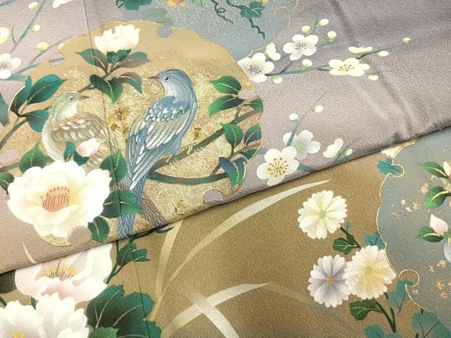平和屋着物●訪問着 手描き 雪輪花鳥文 暈し染め 金銀彩 正絹 逸品 AABG4708fy