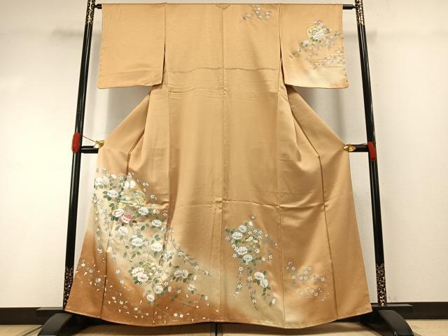 平和屋着物●訪問着 刺繍 枝花文 暈し染め 金銀彩 金糸 正絹 逸品 未使用 AABG4709fy