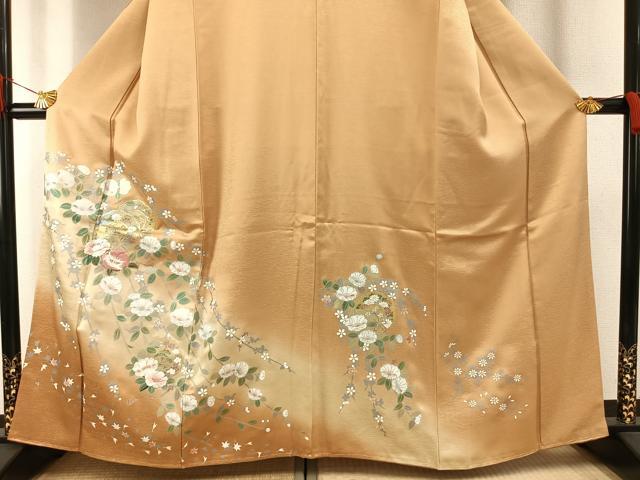 平和屋着物●訪問着 刺繍 枝花文 暈し染め 金銀彩 金糸 正絹 逸品 未使用 AABG4709fy