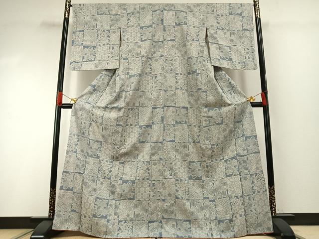 平和屋着物●本場結城紬 重要無形文化財 モロ入り 100亀甲 市松花文 正絹 逸品 AABG4711fy