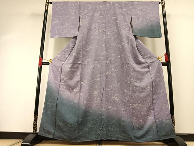 平和屋着物●お召 訪問着 風景文 暈し染め 正絹 逸品 未使用 AABG4714fy