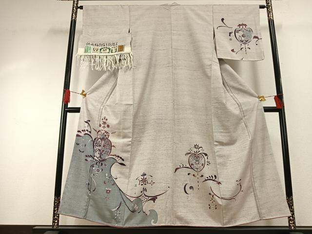 平和屋着物●結城紬 奥順 はたおり娘 訪問着 吉祥花文 証紙付き 正絹 逸品 未使用 AABG4722fy