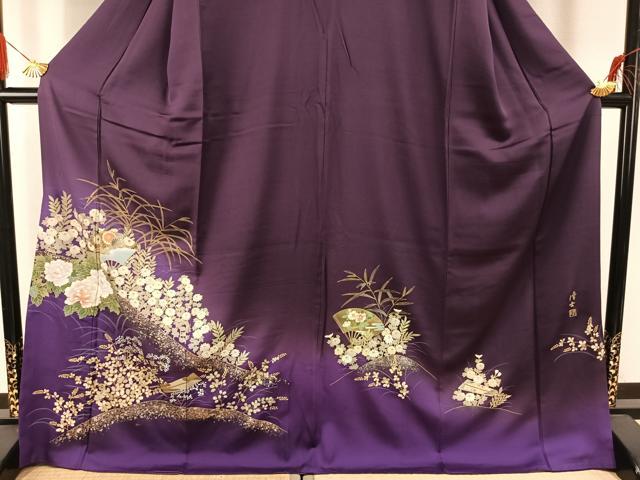 平和屋着物●螺鈿作家 藤本隆士 訪問着 扇面花文 暈し染め 金銀彩 さが美扱い 正絹 逸品 AABG4727fy