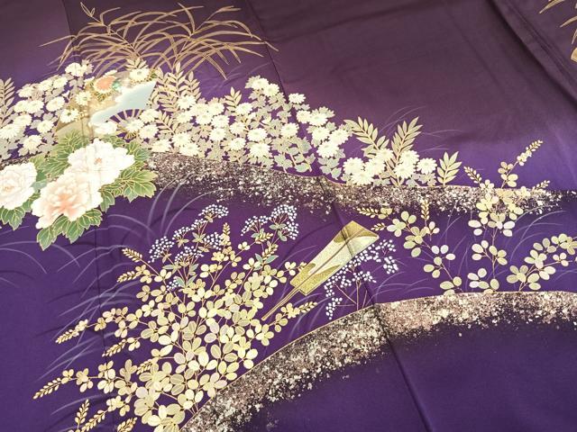 平和屋着物●螺鈿作家 藤本隆士 訪問着 扇面花文 暈し染め 金銀彩 さが美扱い 正絹 逸品 AABG4727fy