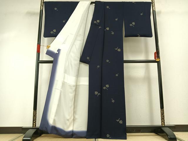 平和屋着物●印傳 小紋 舞葉文 正絹 逸品 AABG4729fy