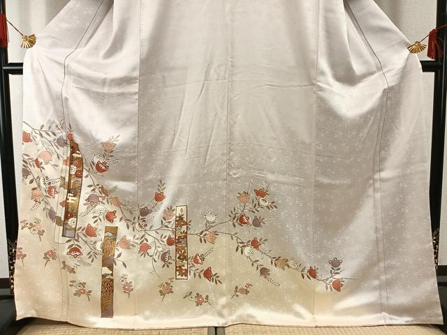 平和屋着物●訪問着 友禅 色紙枝花文 暈し染め 金彩 正絹 逸品 AABG4733fy