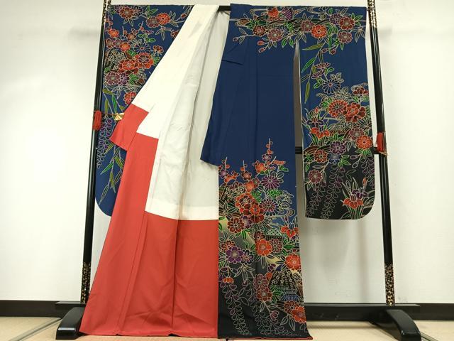 平和屋着物●豪華振袖 紅型 風景花文 暈し染め 正絹 逸品 AABG4740fy