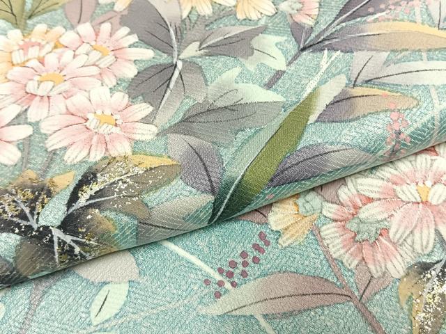 平和屋着物●訪問着 友禅 作家物 手描き 草花文 暈し染め 金銀彩 正絹 逸品 AABG4744fy