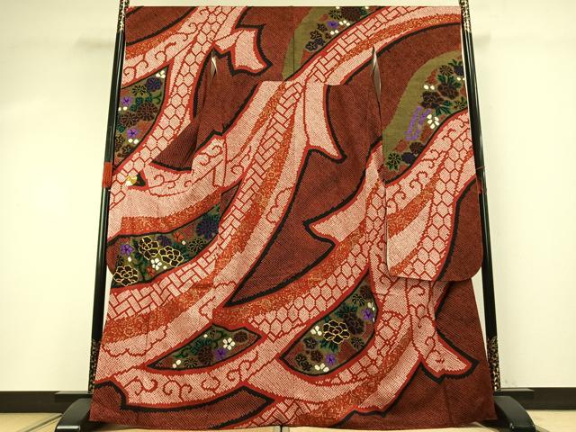 平和屋着物●豪華振袖 駒刺繍 絞り 草花文 金彩 正絹 逸品 AABG4745fy