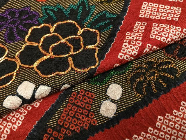 平和屋着物●豪華振袖 駒刺繍 絞り 草花文 金彩 正絹 逸品 AABG4745fy