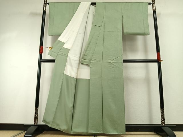 平和屋着物●上質な色無地 立波地紋 裏葉柳色 正絹 逸品 AABG4759fy