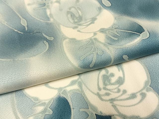 平和屋着物●染色作家 斉藤三才 小紋 手描き 薔薇 暈し染め 正絹 逸品 AABG4762fy
