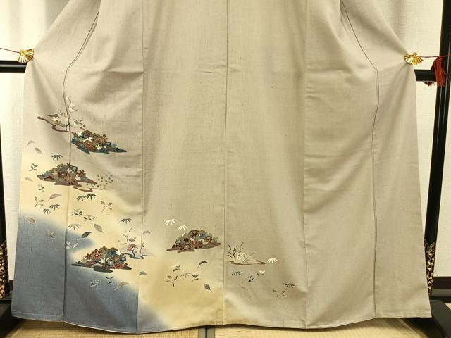 平和屋着物●訪問着 紬地 草花文 金彩 正絹 逸品 未使用 AABG4769fy