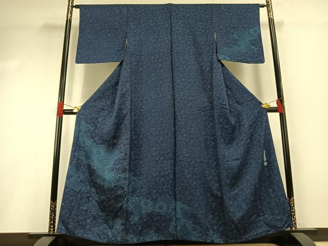 平和屋着物●二代目 楠本忠 訪問着 本藍 型染め 草花文 正絹 逸品 AABG4780fy