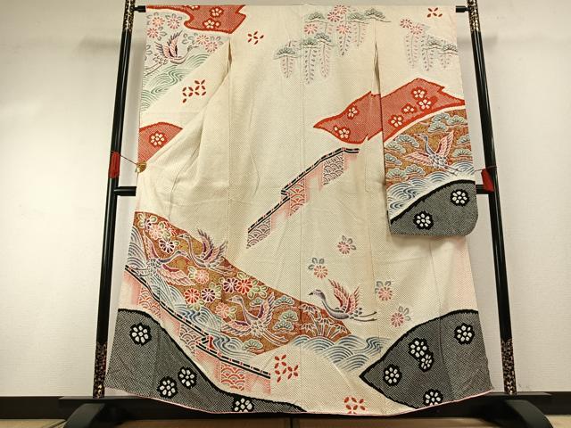 平和屋着物●豪華振袖 総絞り 花鳥文 金彩 正絹 逸品 AABG4781fy
