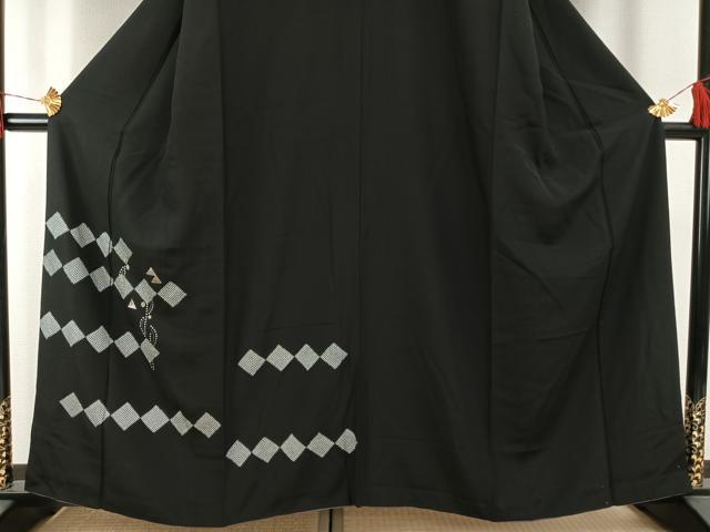 平和屋着物●訪問着 刺繍 菱文 黒地 金銀糸 金彩 正絹 逸品 AABG4784fy