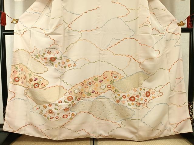 平和屋着物●訪問着 友禅 駒刺繍 雲取り花文 金彩 正絹 逸品 AABG4786fy