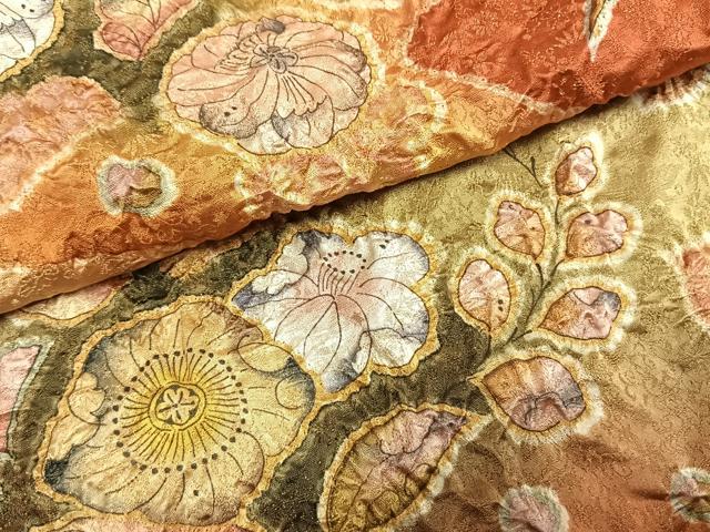 平和屋着物●越後十日町の一流染匠 桐屋・翠山工房 臈纐纈師 訪問着 絞り 辻が花 暈し染め 金通し地 正絹 逸品 未使用 AABG4791fy