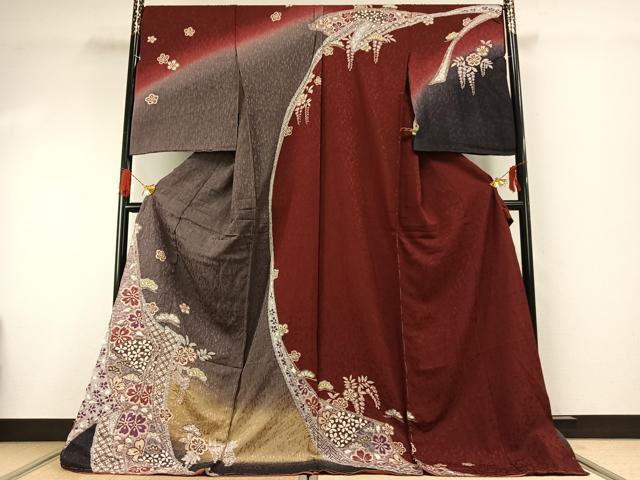平和屋着物●訪問着 絞り 草花文 暈し染め 金彩 上代43万円 仮絵羽 正絹 逸品 未使用 AABG4795fy
