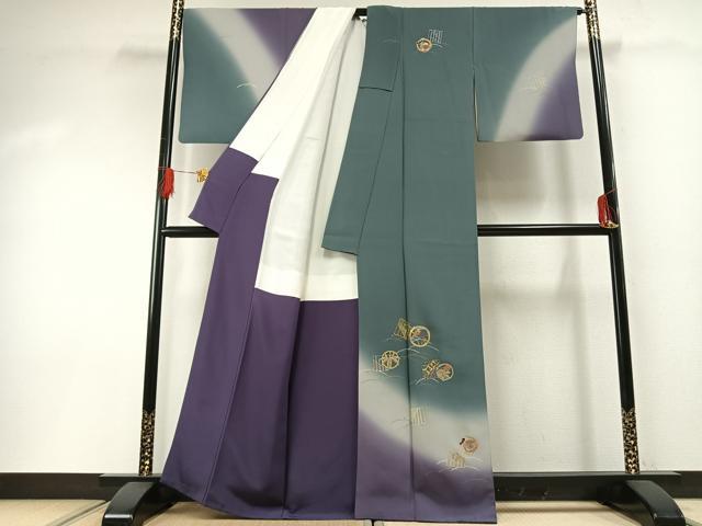 平和屋着物●訪問着 駒刺繍 源氏香 花丸文 暈し染め 金彩 正絹 逸品 AABG4798fy