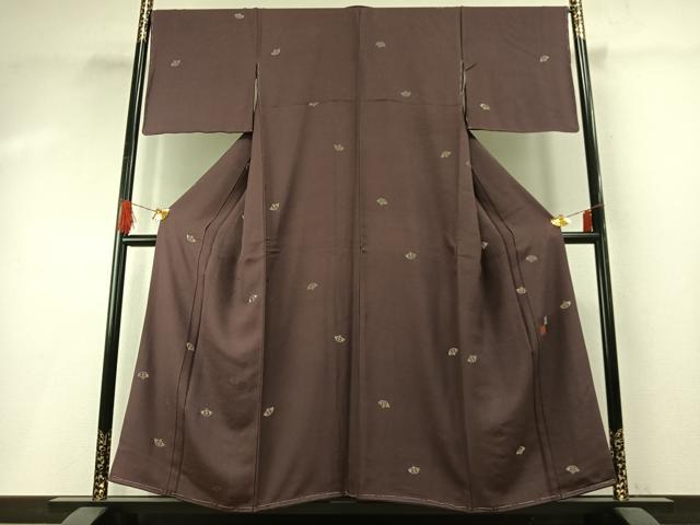 平和屋着物●国際的伝統工芸作家 十二代・藤林徳扇 苑寿 小紋 総刺繍 扇面文 金銀糸 正絹 逸品 AABG4804fy