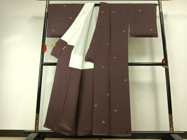 平和屋着物●国際的伝統工芸作家 十二代・藤林徳扇 苑寿 小紋 総刺繍 扇面文 金銀糸 正絹 逸品 AABG4804fy
