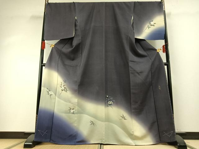 平和屋着物●ちぎり和紙重ね染 村松志行 訪問着 手描き 枝花文 暈し染め 正絹 逸品 未使用 AABG4806fy