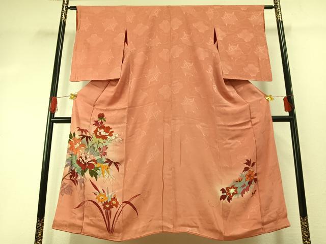 平和屋着物●アンティーク 大正ロマン 訪問着 手描き 草花文 暈し染め 金彩 正絹 逸品 AABG4813fy