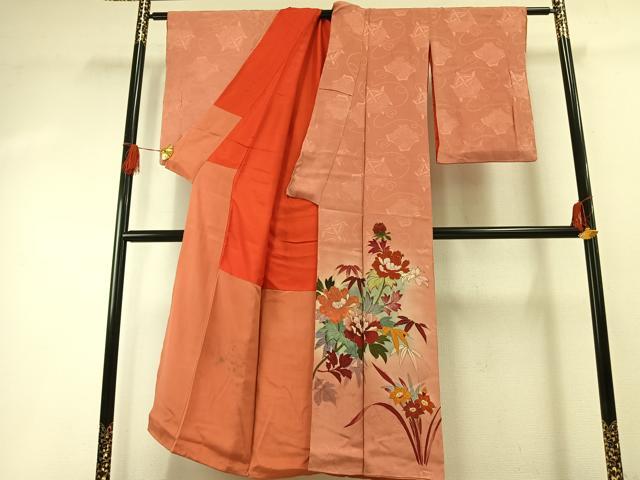 平和屋着物●アンティーク 大正ロマン 訪問着 手描き 草花文 暈し染め 金彩 正絹 逸品 AABG4813fy