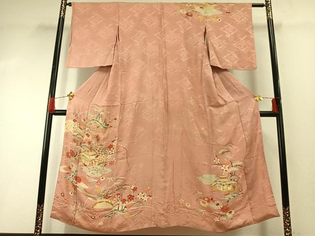 平和屋着物●アンティーク 大正ロマン 訪問着 駒刺繍 風景花文 正絹 逸品 AABG4814fy