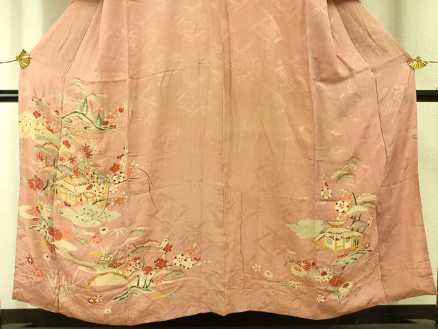 平和屋着物●アンティーク 大正ロマン 訪問着 駒刺繍 風景花文 正絹 逸品 AABG4814fy