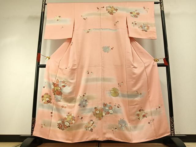 平和屋着物●訪問着 友禅 刺繍 草花文 暈し染め 金彩 正絹 逸品 AABG4815fy