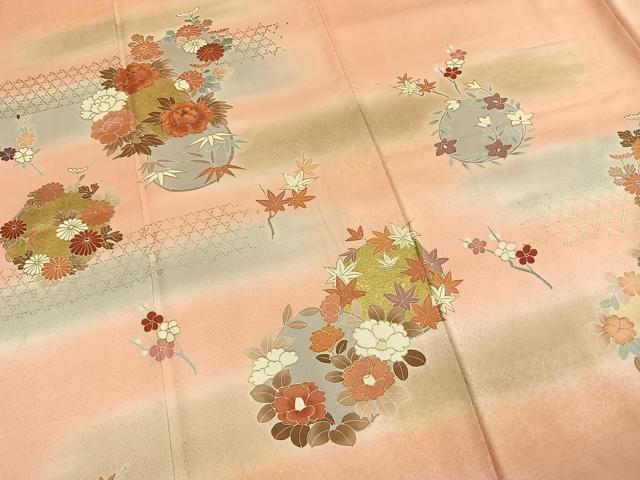平和屋着物●訪問着 友禅 刺繍 草花文 暈し染め 金彩 正絹 逸品 AABG4815fy