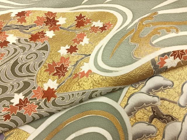 平和屋着物●豪華色留袖 友禅 駒刺繍 立波花鳥文 金彩 正絹 逸品 AABG4820fy