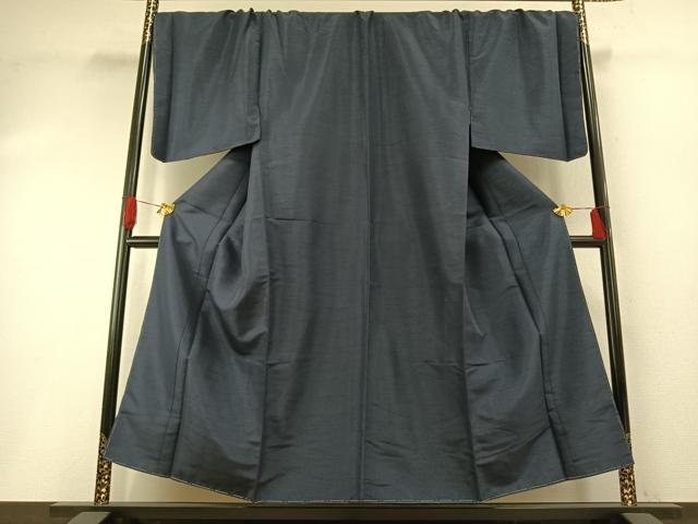 平和屋着物●男性 紬 色無地 藍鉄色 キングサイズ 正絹 逸品 未使用 AABG4827fy