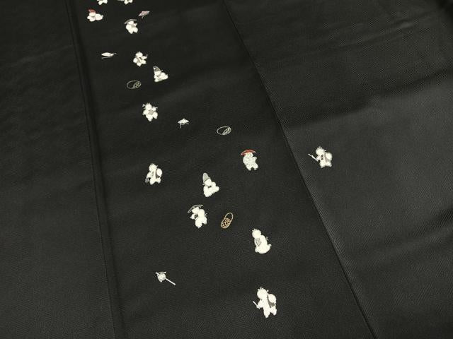 平和屋着物●訪問着 刺繍 人物文 黒地 銀糸 銀彩 正絹 逸品 AABG4833fy