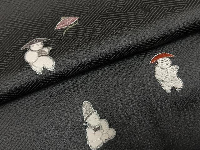 平和屋着物●訪問着 刺繍 人物文 黒地 銀糸 銀彩 正絹 逸品 AABG4833fy