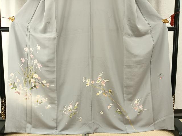 平和屋着物●京加賀友禅 百貫石峰 訪問着 草花文 暈し染め 正絹 逸品 AABG4836fy