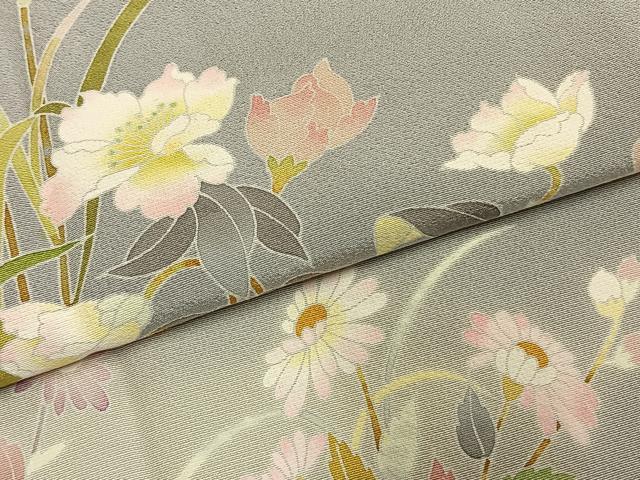 平和屋着物●京加賀友禅 百貫石峰 訪問着 草花文 暈し染め 正絹 逸品 AABG4836fy