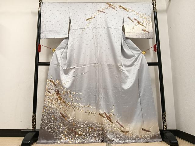 平和屋着物●訪問着 駒刺繍 舞扇花文 暈し染め 金彩 正絹 逸品 AABG4848ph