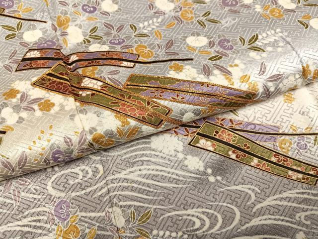 平和屋着物●訪問着 駒刺繍 舞扇花文 暈し染め 金彩 正絹 逸品 AABG4848ph