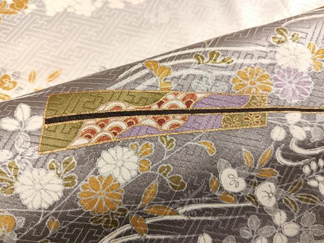 平和屋着物●訪問着 駒刺繍 舞扇花文 暈し染め 金彩 正絹 逸品 AABG4848ph