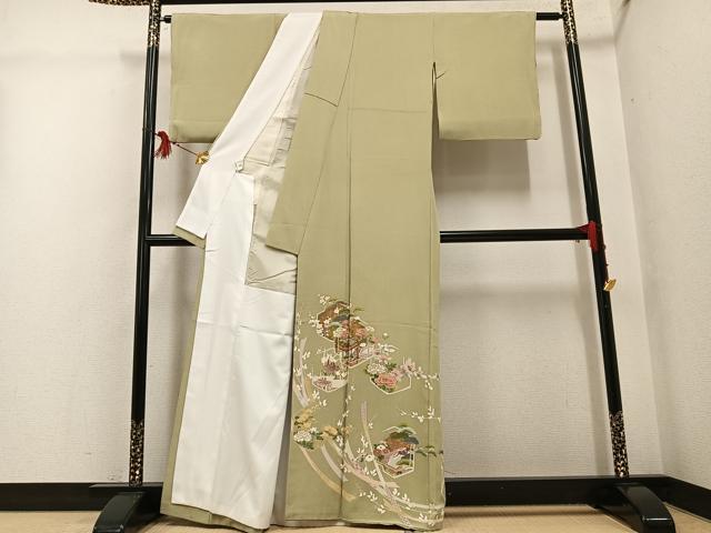 平和屋着物●豪華色留袖 友禅 作家物 貝桶花文 金彩 正絹 逸品 AABG4849ph