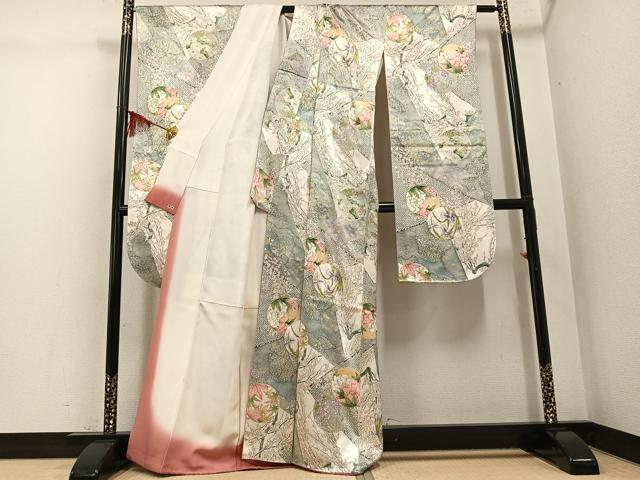 平和屋着物●創業460年・千總 振袖 草花文 金彩 三越扱い 正絹 逸品 AABG4851ph
