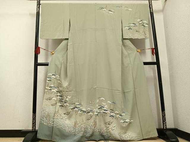 平和屋着物●訪問着 友禅 松竹梅 立波舟文 暈し染め 金彩 ますいわ屋扱い 正絹 逸品 AABG4857ph