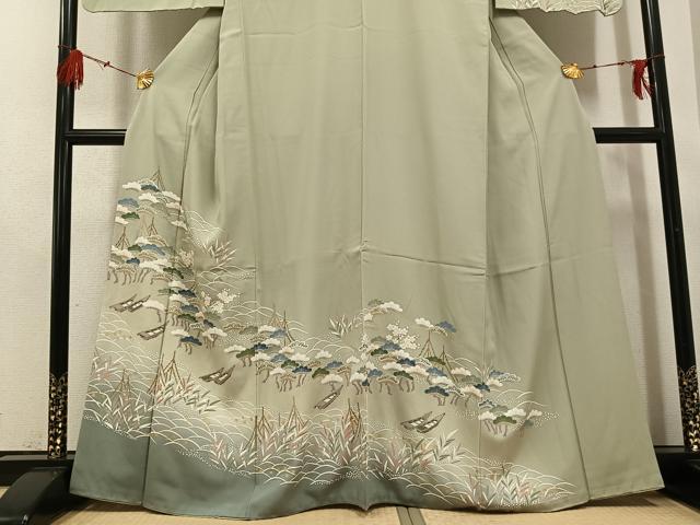 平和屋着物●訪問着 友禅 松竹梅 立波舟文 暈し染め 金彩 ますいわ屋扱い 正絹 逸品 AABG4857ph