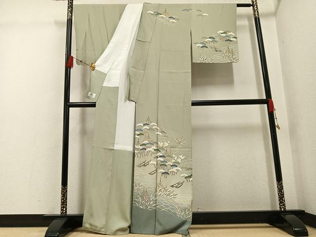 平和屋着物●訪問着 友禅 松竹梅 立波舟文 暈し染め 金彩 ますいわ屋扱い 正絹 逸品 AABG4857ph